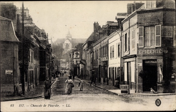 Postcard Eu Seine Maritime, Chaussee de Picardie, Grocery, Reklame, Chocolat Menier