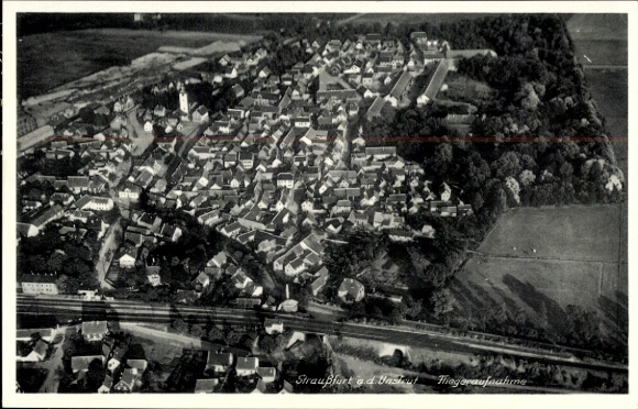 Postcard Straußfurt in Thuringia, aerial photograph