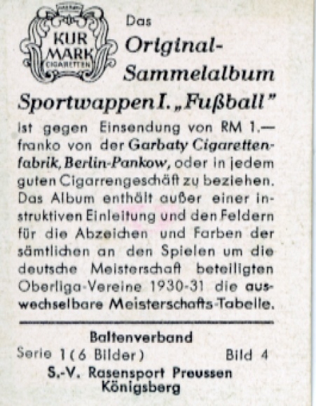 Collector's picture sports crest, football, Baltic Association, SV Rasensport Prussia Königsberg, picture no. 4