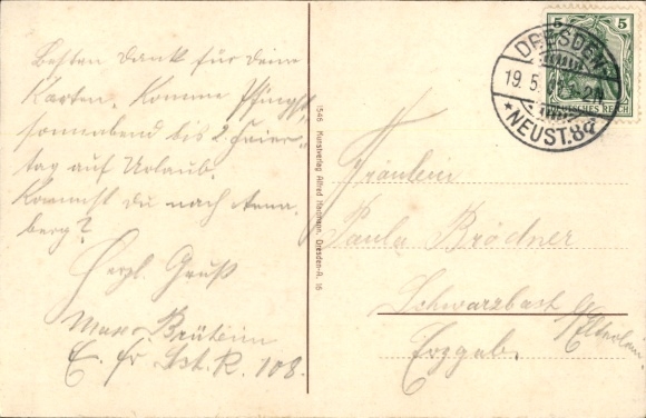 Postcard Dresden Neustadt, Königsbrücker Straße, Riflemen on guard