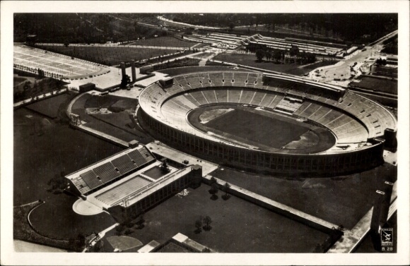 Postcard Berlin Charlottenburg Westend, Reichssportfeld, Olympic Stadium, aerial photograph