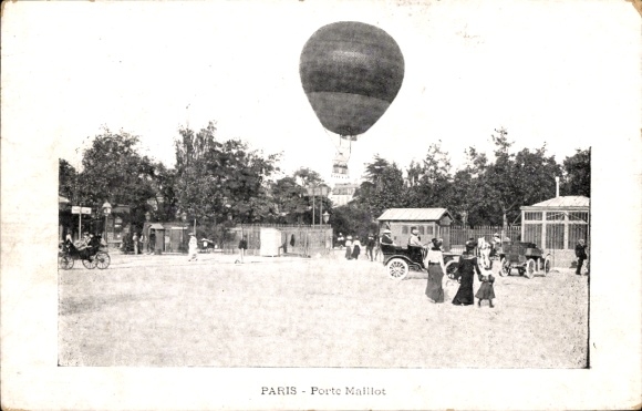 Ansichtkaart Parijs XVII., vliegveld Porte Maillot, ballon