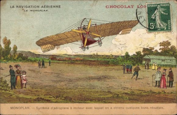 CPA Navigation Aerienne, Monoplan, Chocolat Reklame