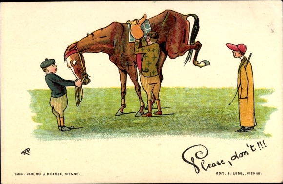 Artist Chromo-Litho Please don't, jockey tries to get on horse, Philipp and Kramer