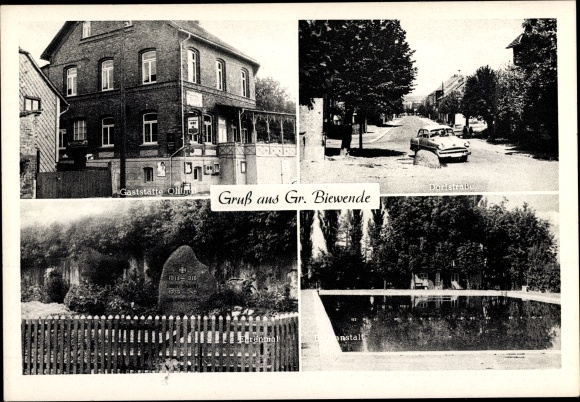 Postcard Groß Biewende Remlingen Semmenstedt in Lower Saxony, memorial, village street, restaurant