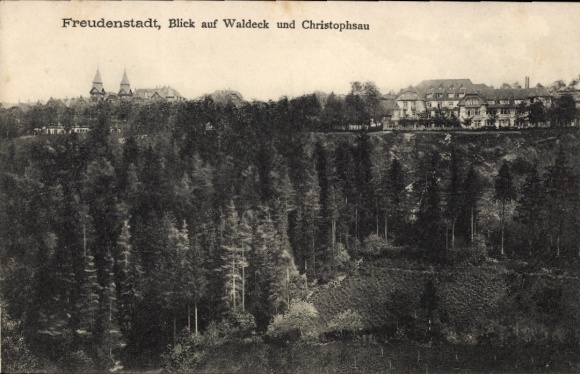 Postcard Freudenstadt in the Black Forest, view of Waldeck and Christophsau, forest landscape, buildings