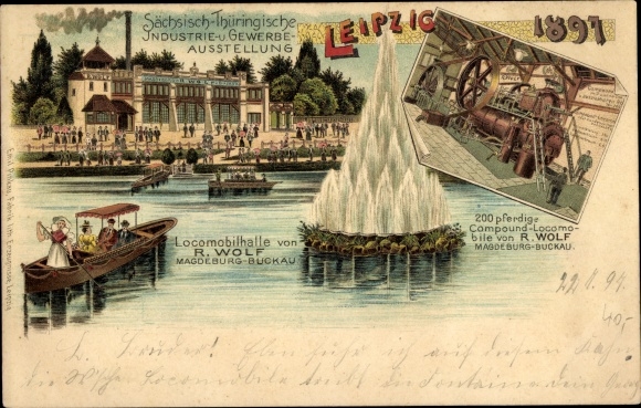 lito Leipzig, Saksonia. Wystawa przemysłowo-handlowa Turyngii 1897, Lokomobilhalle R. Wolf