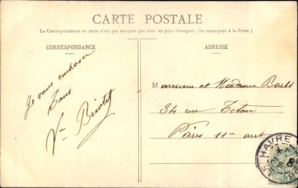 Postcard Le Havre Seine Maritime, La Tempete, Monument on the Shore, Family, Mother and Son