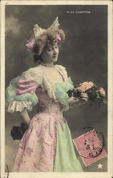 Postcard Variety Artist Miss Campton, Portrait, Dress