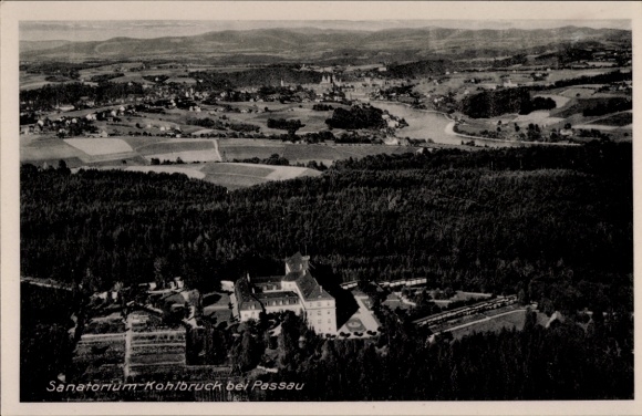Postcard Kohlbruck Passau in Lower Bavaria, sanatorium, landscape shot, black and white, photo