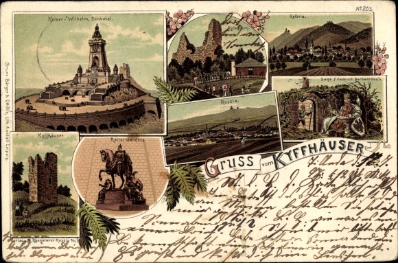Litho Steinthaleben Kyffhäuserland, Kaiser Wilhelm Denkmal auf dem Kyffhäuser, Rothenburg, Kelbra