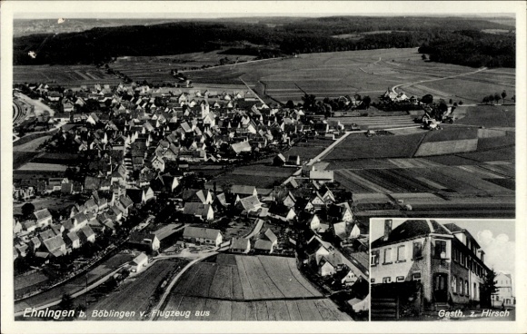 Ak Ehningen Baden Württemberg, Luftaufnahme von  Gasthaus z. Hirsch, ländliche Umgebung