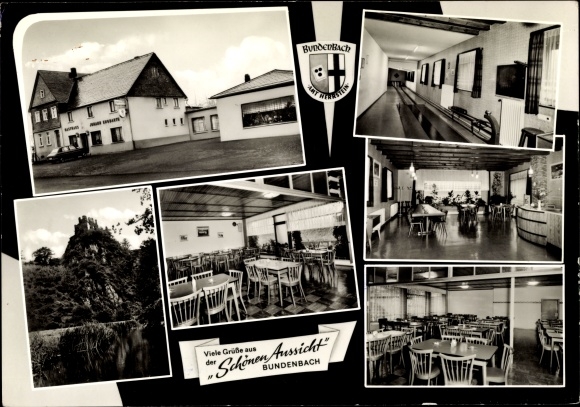Postcard Bundenbach im Hunsrück, inn &quot;Zur beautiful view&quot;, bowling alley