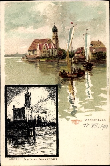 Artysta lito Biese, C., Langenargen w rejonie Jeziora Bodeńskiego, zamek na wodzie, zamek Montfort