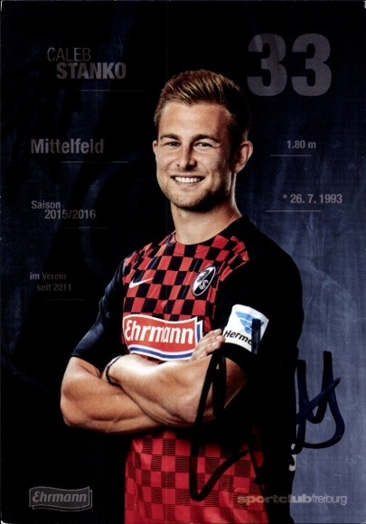 Autogrammkarte Fußballer Caleb Stanko, SC Freiburg, Autogramm