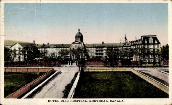 KP Montreal Québec Kanada, Hotel Dieu Hospital, Kanada, krajobraz z drzewami i ścieżkami
