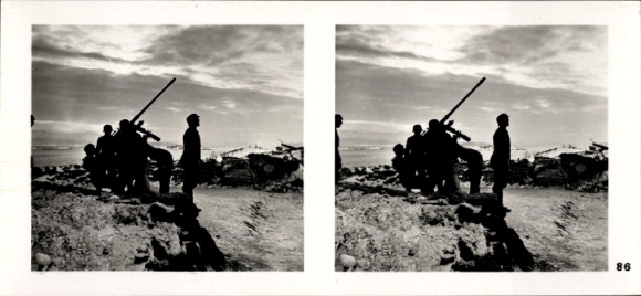 Stereo spatial image photo "Our Navy" No. 86 Naval artillery, light anti-aircraft weapon, Norway