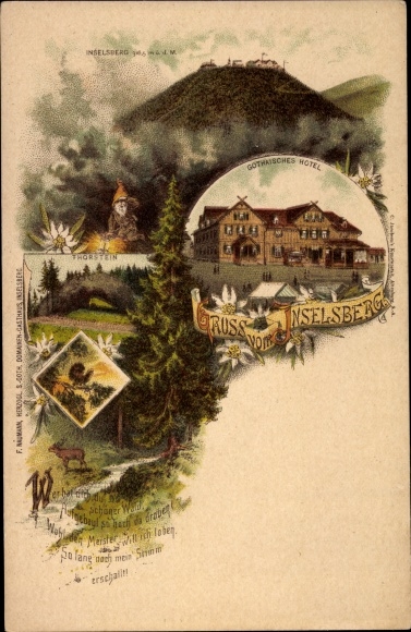 Litho Brotterode Trusetal in Thüringen, Inselsberg, Gothaisches Hotel, Thorstein