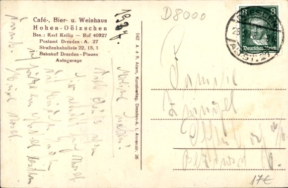 Postcard Dresden Southwest Dölzschen, view from Café Hohen Dölzschen