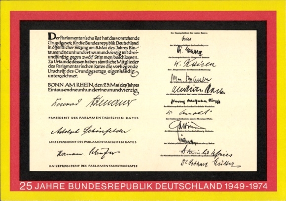Ganzsachen Passepartout Ak 25 Jahre BRD 1949 bis 1974, Grundgesetz