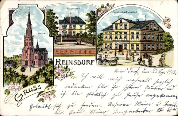 Chromo-Litho Reinsdorf in Saxony, church, war memorial, Curt Leonhardt's inn
