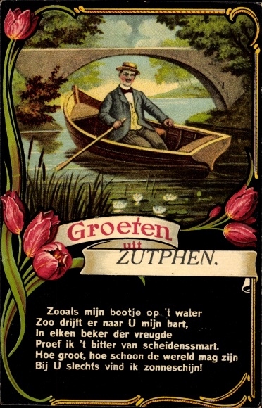 Wiersz passe-partout KP Zutphen Gelderland, pozdrowienia od mężczyzny w łodzi wiosłowej
