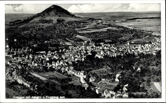 Postcard Eningen unter Achalm am Albtrauf, aerial photograph