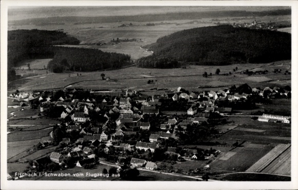 Postcard Fischach in Schwaben, aerial photograph