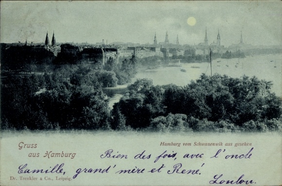 Moonlight Postcard Hamburg North Hohenfelde, Schwanenwik