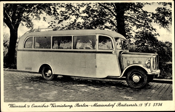 Ak Berlin Tempelhof Mariendorf, Weinrich's omnibusverhuur, Britzerstraße 13