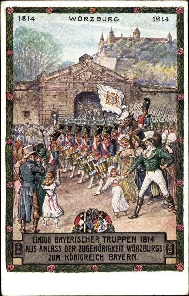 Postal stationery PC Würzburg am Main Lower Franconia, entry of Bavarian troops in 1814, PP 38 C 22 01