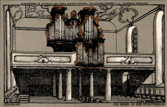 Künstler Ak Lenzburg Kanton Aargau, Orgel in der Stadtkirche