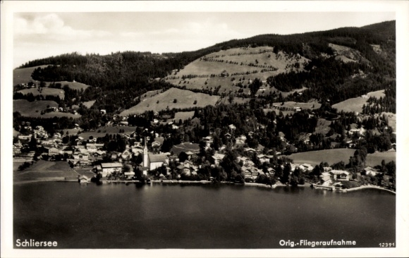 Postcard Schliersee in Upper Bavaria, aerial photograph