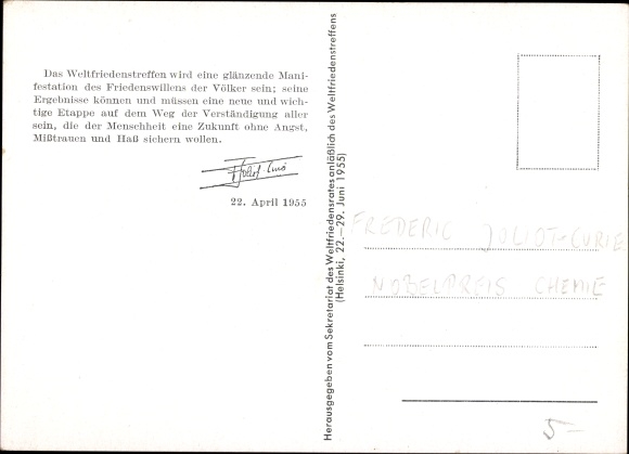 Postcard French physicist Frédéric Joliot-Curie, Nobel prize for chemistry, portrait