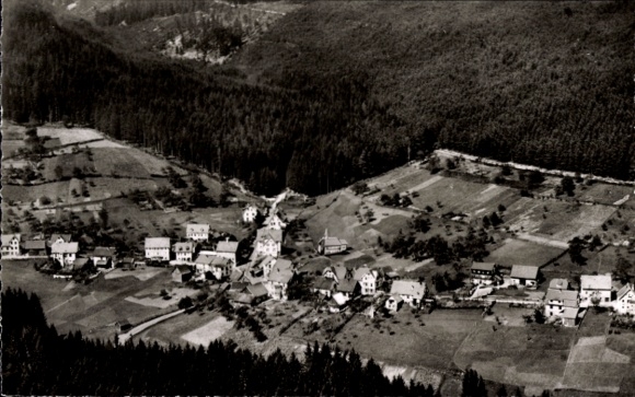 Postcard Bad Wildbad in the Black Forest, aerial view of Wildbad, agricultural areas, Wal