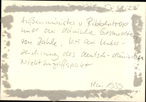 Photo Heinrich Hoffmann, Foreign Minister v. Ribbentrop, Danish envoy v. Pay, non-aggression pact