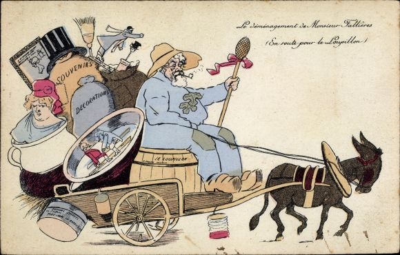 Postcard Le Démenagement de Monsieur Fallières, On the way to Loupillon