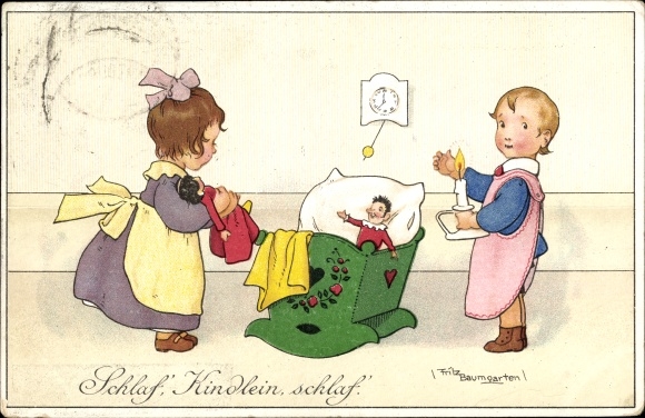 Artist PC Baumgarten, Fritz, sleep little child sleep, doll, doll's cradle