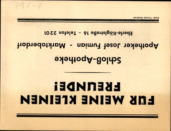 Timetable Schloß-Apotheke Marktoberdorf, animals, squirrels, dormouse, badger around 1960