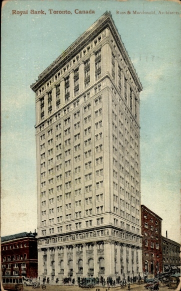 Postcard Toronto Ontario Canada, Royal Bank Building, architecture by Ross & Macdonald, high-rise
