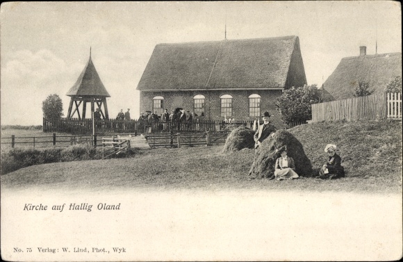 Ak Hallig Oland Noord-Friesland, kerk