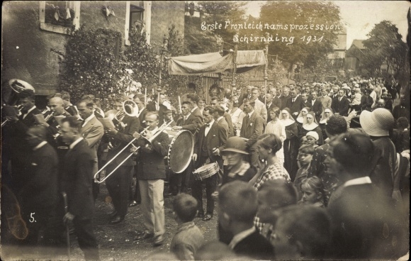 Photo Postcard Schirnding in Upper Franconia, First Corpus Christi procession 1931