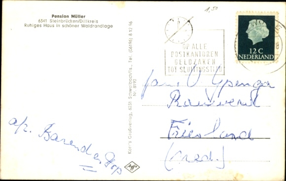 Postcard Steinbrücken Dietzhölztal in Hessen, Pension Müller, guest room, Hirsch