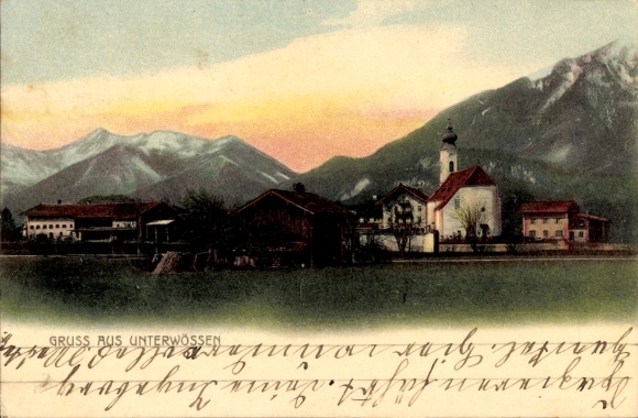 Postcard Unterwössen in Upper Bavaria, partial view