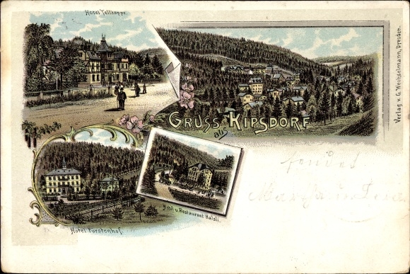 Litho Kipsdorf Altenberg im Erzgebirge, Hotel Tellkoppe, Hotel Fürstenhof, Restaurant Halali