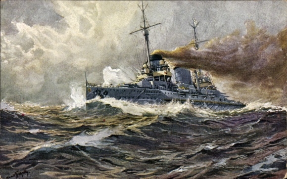 Künstler Ak Hans Bohrdt, Deutsches Kriegsschiff SMS Moltke, Linienschiff, Kaiserliche Marine
