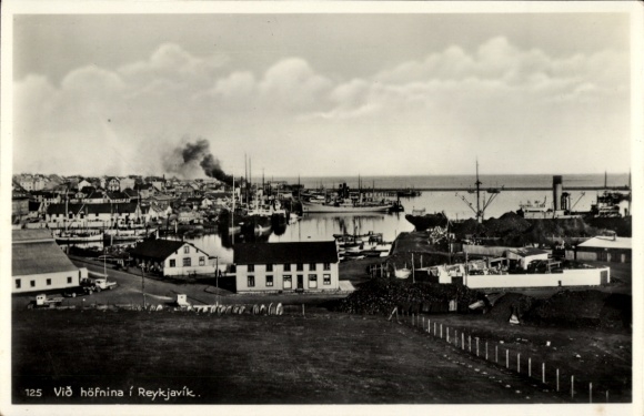 KP Reykjavík Islandia, widok na port, statki, widok na miasto, , 125