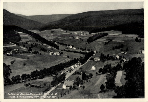 Postcard Obertal Baiersbronn in the Black Forest, aerial photograph, Tannenfels