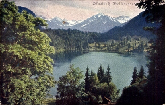 Ak Oberstdorf im Oberallgäu, Freibergsee, Berge, Wald, Landschaft, Postkarte