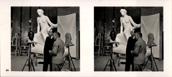 Stereo image photo "German Sculpture of Our Time" No. 35 Sculptor Bernhard Bleeker in his studio
